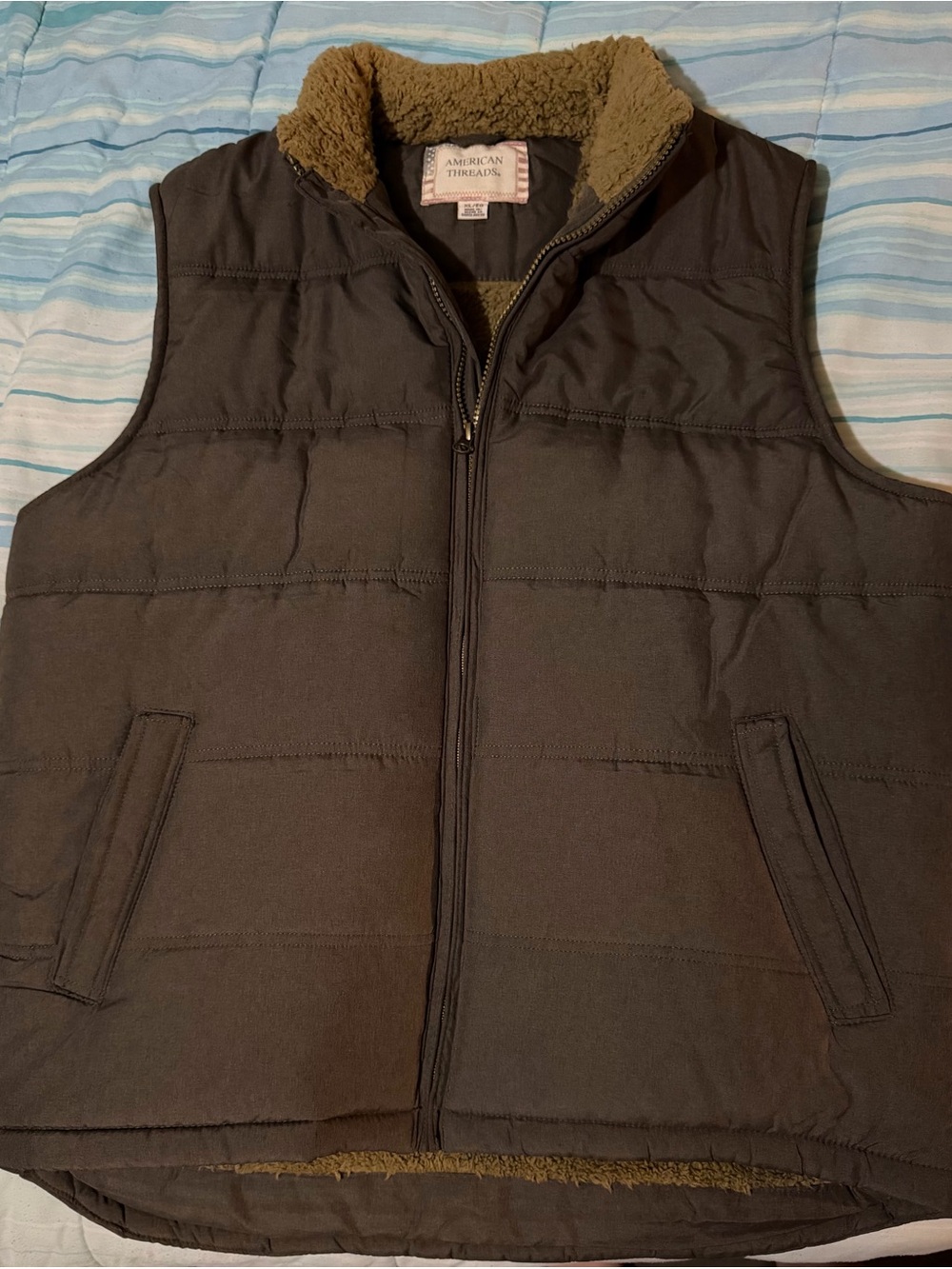 American Threads Men's Dark Brown Quilted Vest with Sherpa Collar